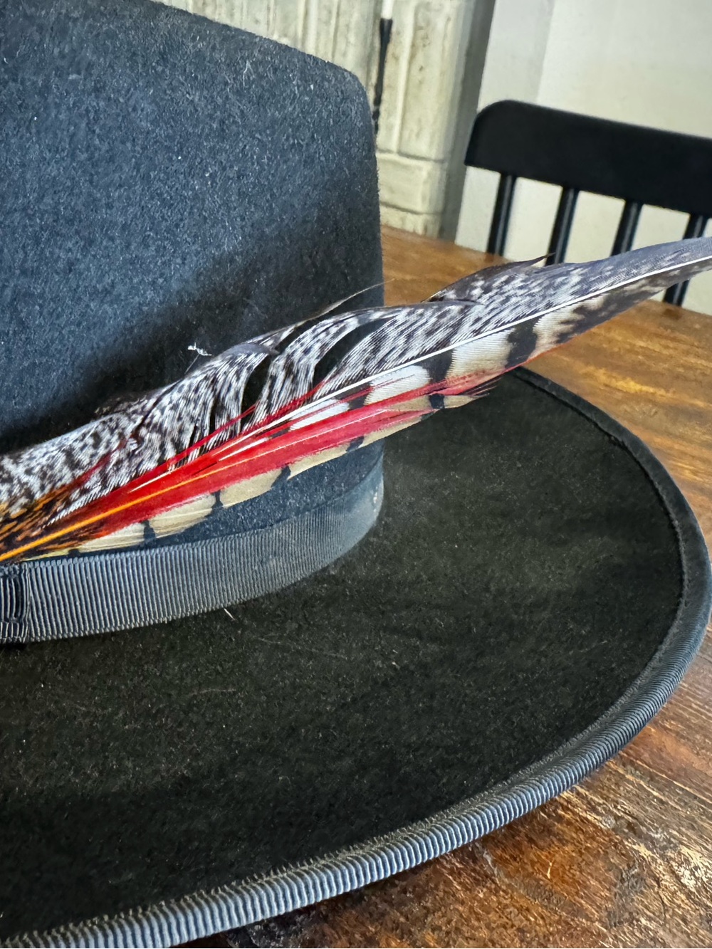 Zertrue 100% Wool Black Wide Brim Fedora Hat with Feather Band Size Large - Picture 7 of 10